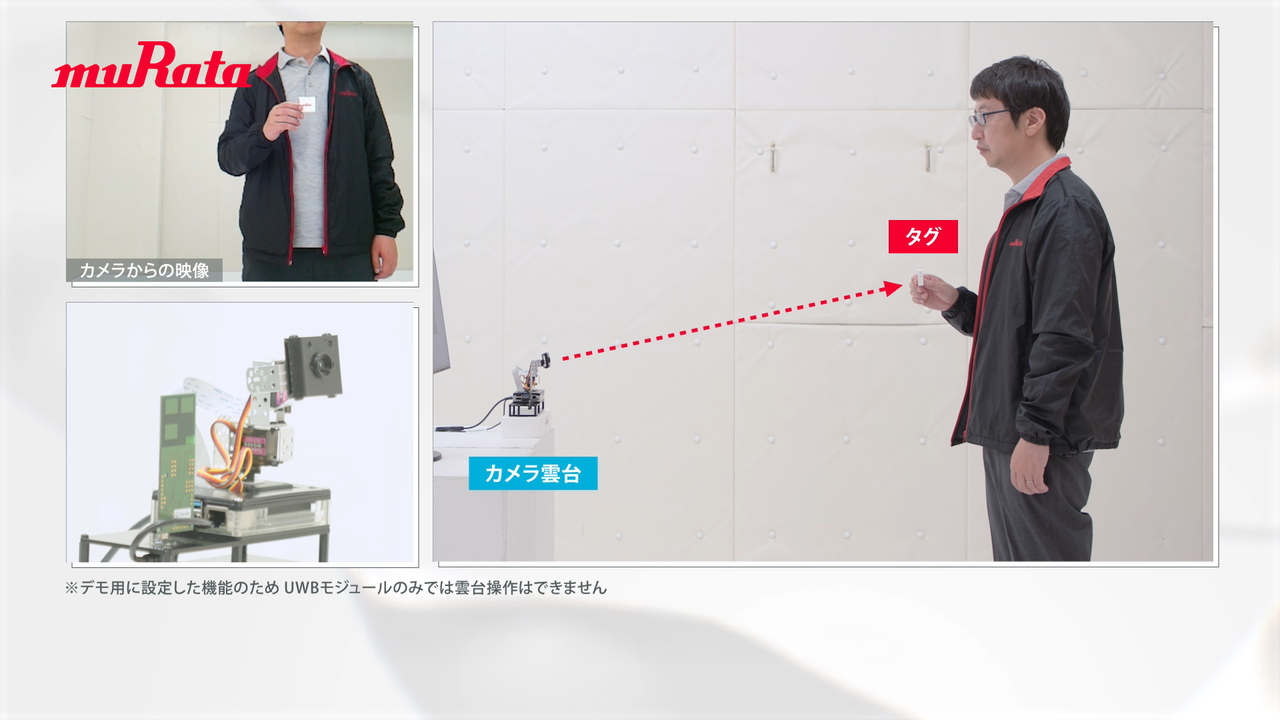 UWBモジュール　カメラ雲台による自動追跡デモンストレーション