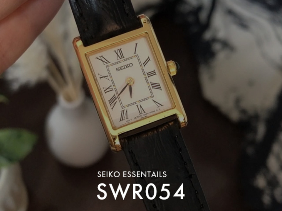 【10年保証】【日本未発売】SEIKO ESSENTIALS セイコー エッセンシャルズ SWR054 腕時計 時計 ブランド レディース  逆輸入 アナログ ゴールド 金 ブラック 黒 レザー 革ベルト 角型 海外モデル ギフト プレゼント つきのとけいてん