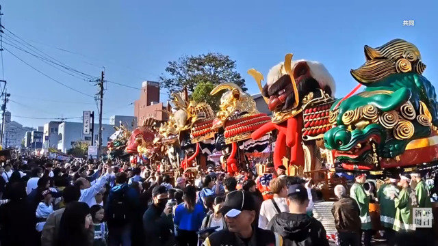 佐賀・唐津くんち　「エンヤ」「ヨイサ」曳山14台勇壮に